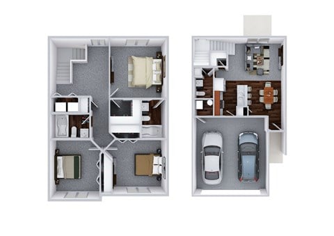 Floor plan for 3 beds, 2.5 baths, 1322 sqft